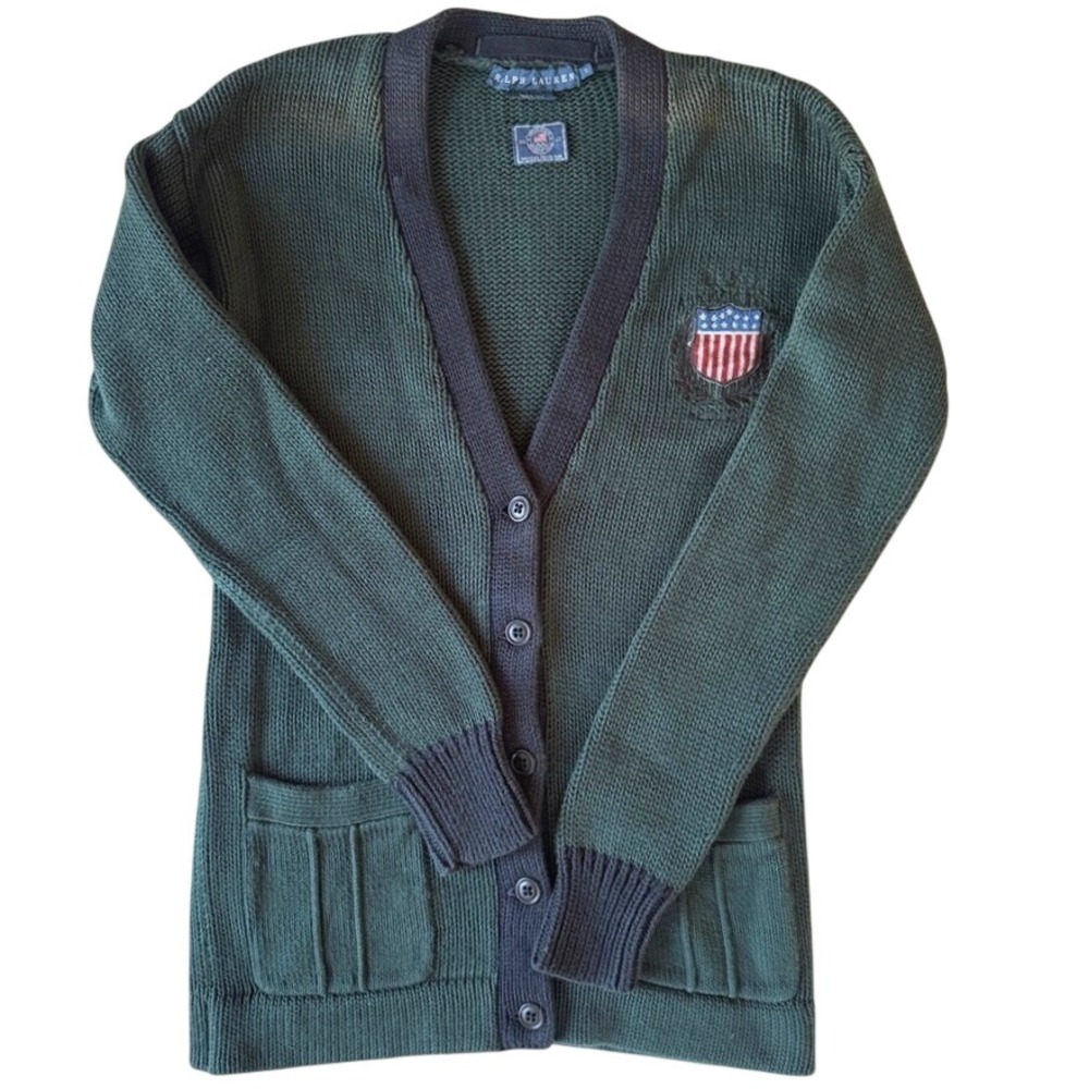 Ralph Lauren 2012 Team USA Olympic Cardigan Hunter Green Navy Crest
